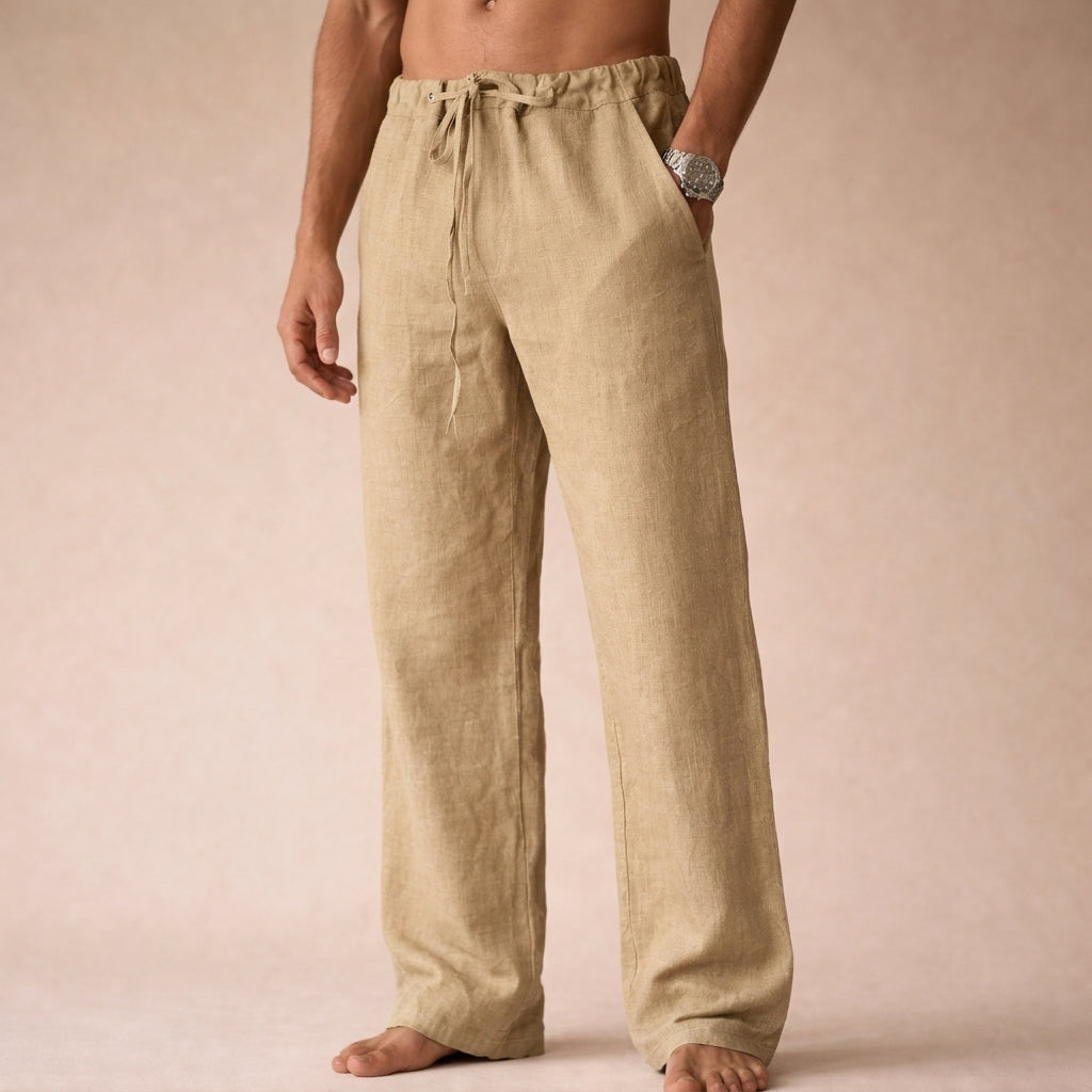 Men's Linen Wide Leg Drawstring Trousers Casual Pants