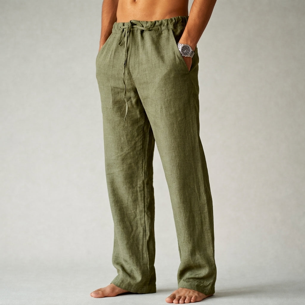 Men's Linen Wide Leg Drawstring Trousers Casual Pants