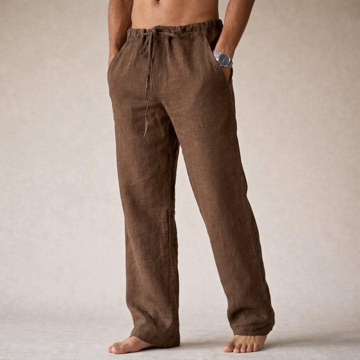 Men's Linen Wide Leg Drawstring Trousers Casual Pants