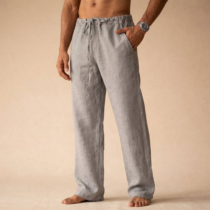 Men's Linen Wide Leg Drawstring Trousers Casual Pants
