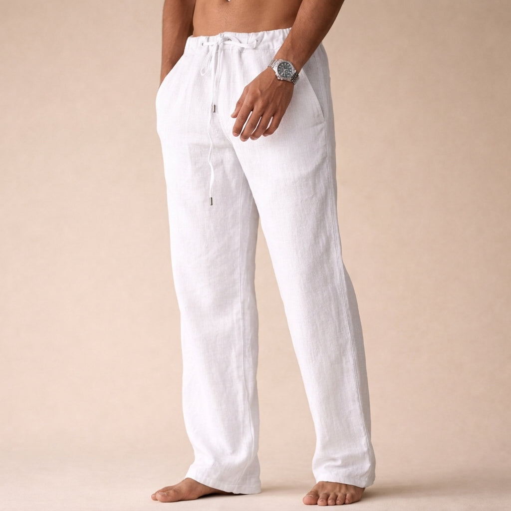 Men's Linen Wide Leg Drawstring Trousers Casual Pants