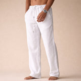 Men's Linen Wide Leg Drawstring Trousers Casual Pants