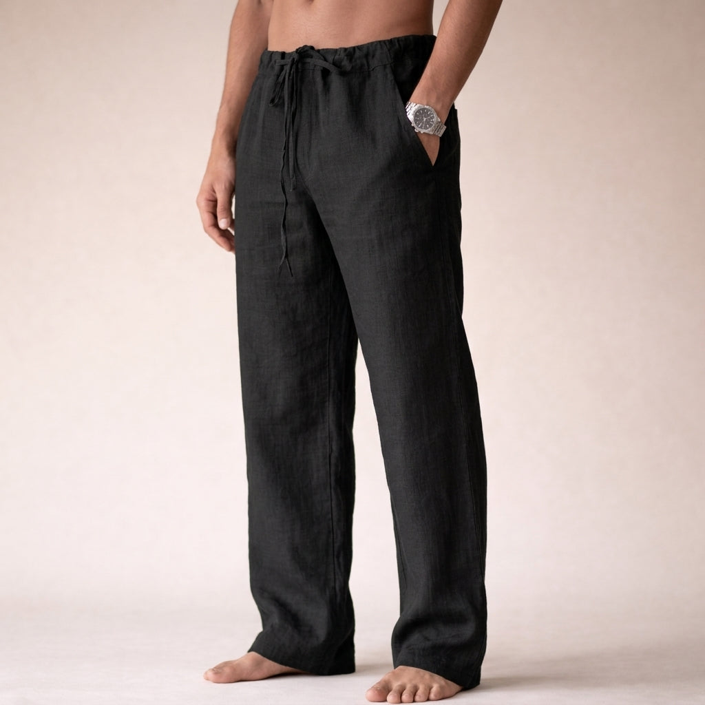 Men's Linen Wide Leg Drawstring Trousers Casual Pants