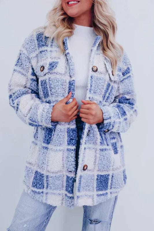 Women's Plaid Shacket Fleece Shirt Jacket