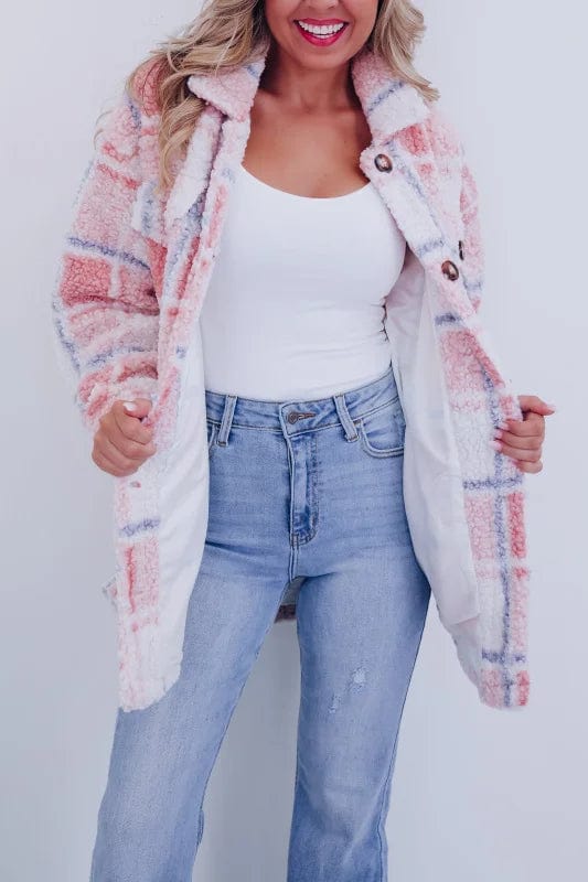 Women's Plaid Shacket Fleece Shirt Jacket