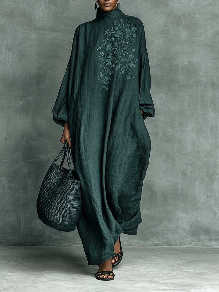 Women's Linen Kaftan Long Sleeve Maxi Dress