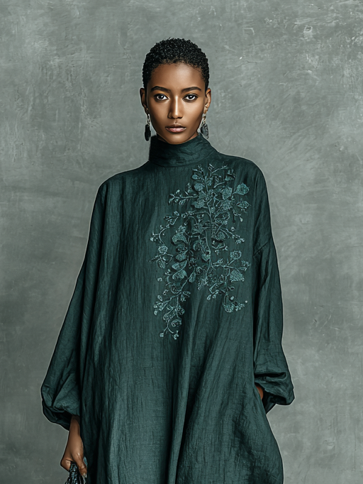 Women's Linen Kaftan Long Sleeve Maxi Dress