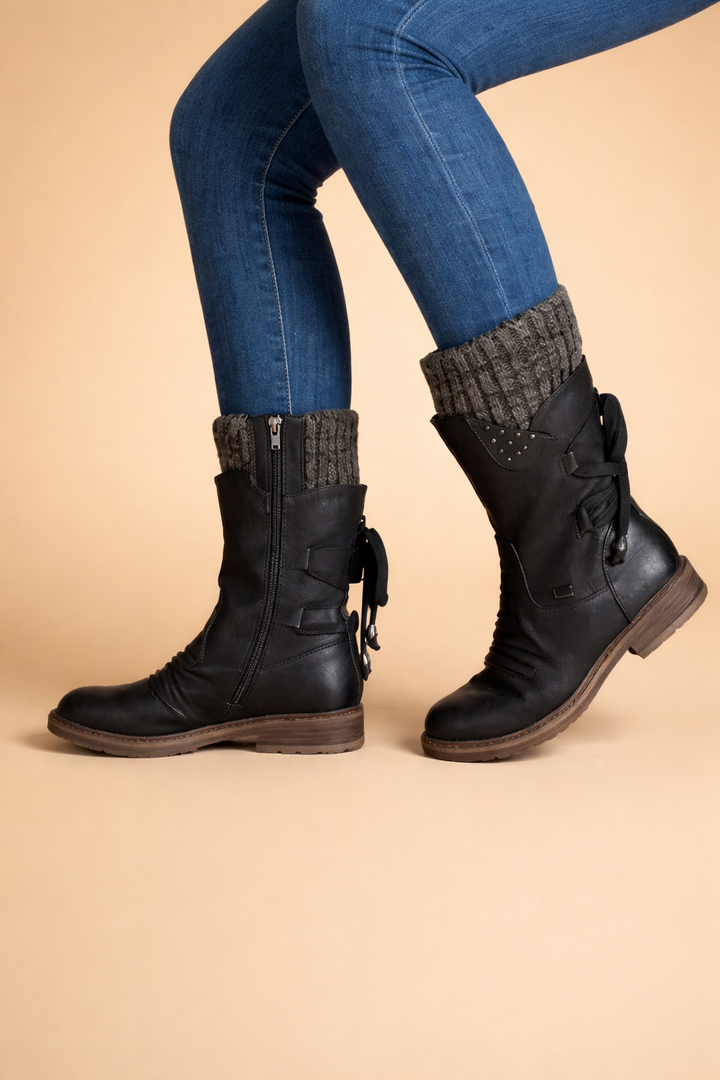 Women's Suede Knit Mid Calf Outdoor Ankle Boots 