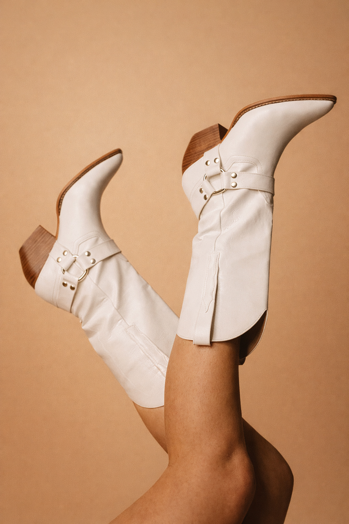 Bottes western en cuir pour femmes, motif vache, bout pointu
