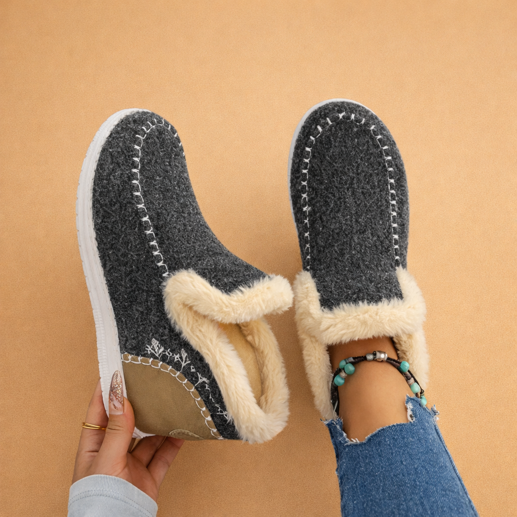 Women's  Suede Slip-On Booties with Faux Shearling Lining