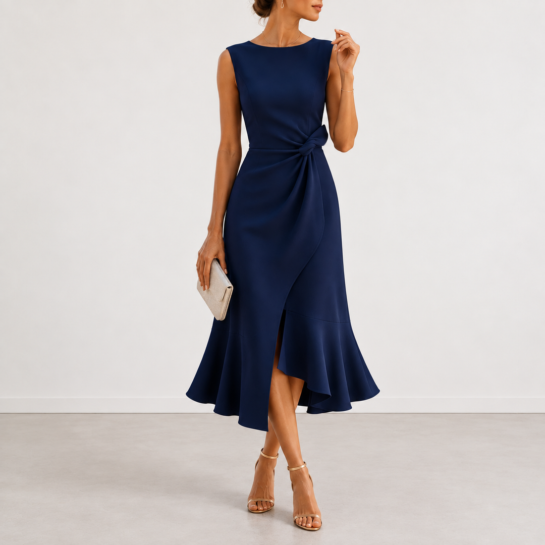 Women's Satin Ruffle Hem Sleeveless Midi Cocktail Dress