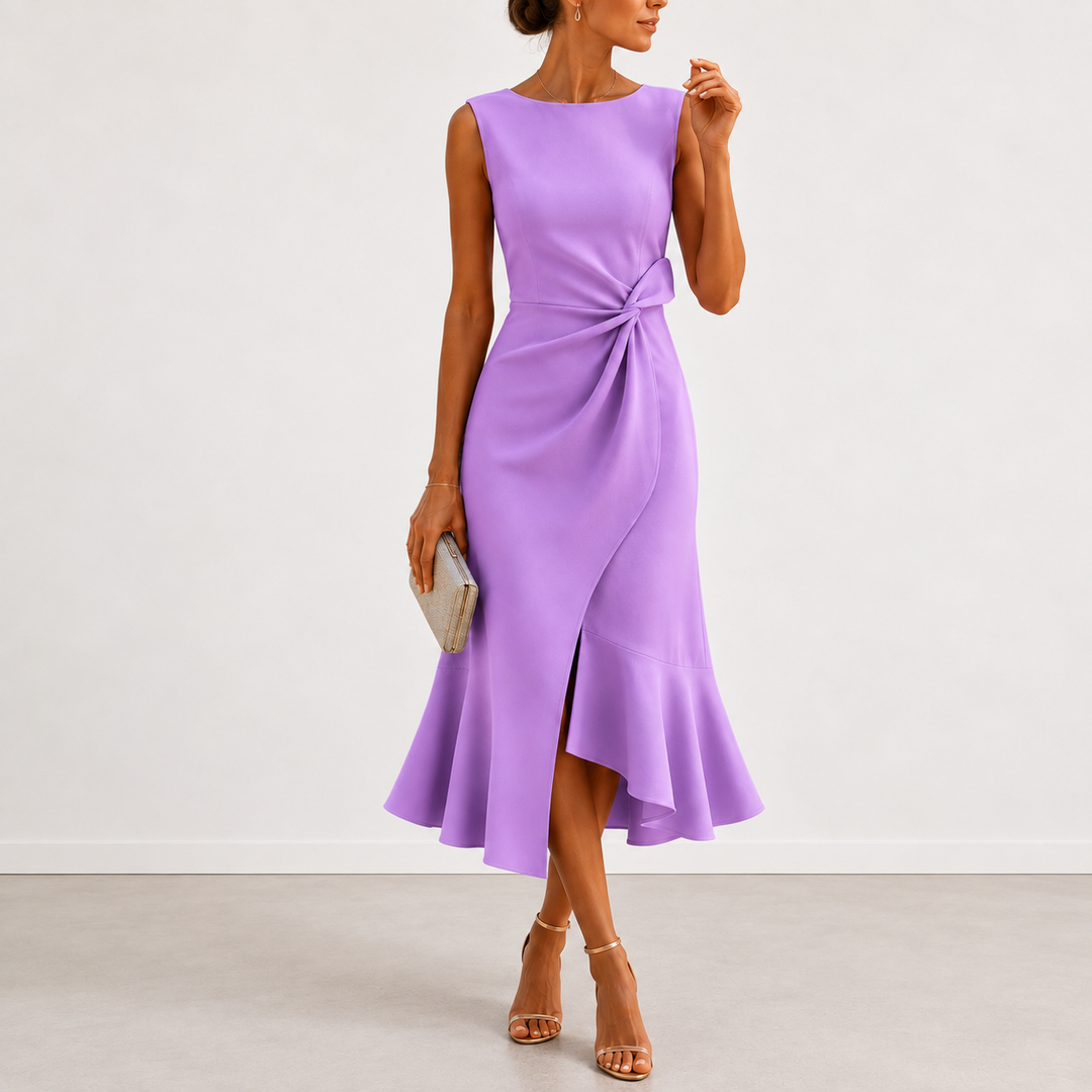 Women's Satin Ruffle Hem Sleeveless Midi Cocktail Dress