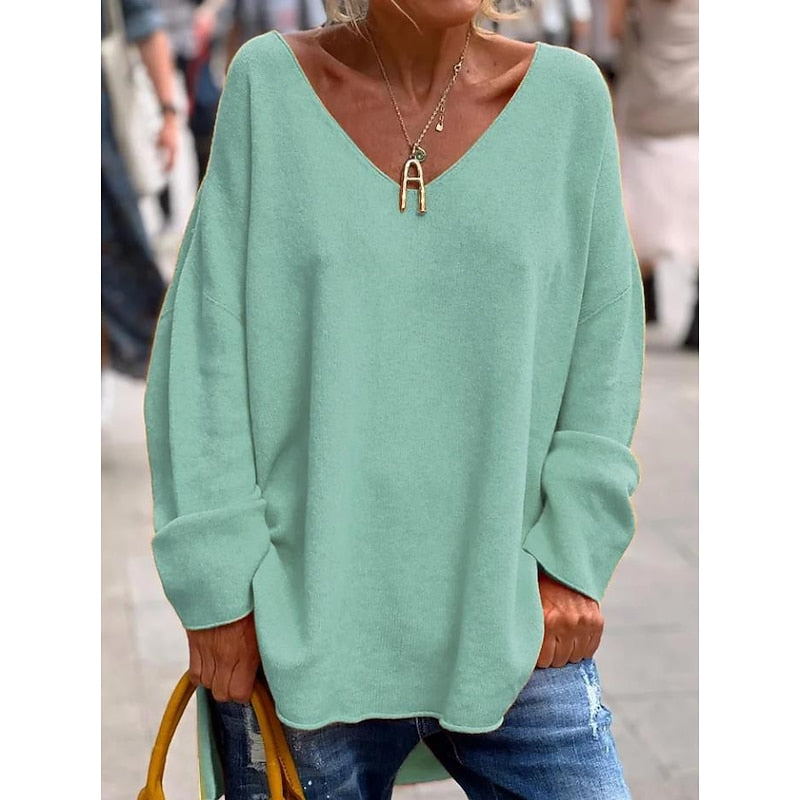 Women's Knit V-Neck Drop-Shoulder Sweater