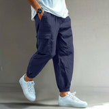 Men's Linen Blend Cargo Joggers Casual Athletic Tracksuit Pants