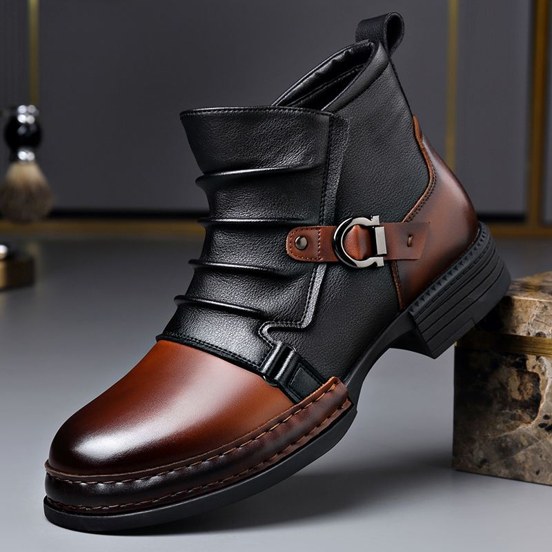 Women's Leather Ankle Boots with Buckle Detail