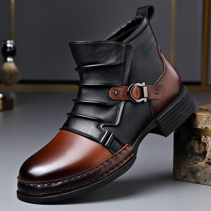 Women's Leather Ankle Boots with Buckle Detail