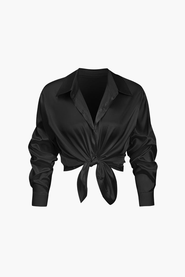 Women's Silk Satin Button Up Shirt Long Sleeve Blouse
