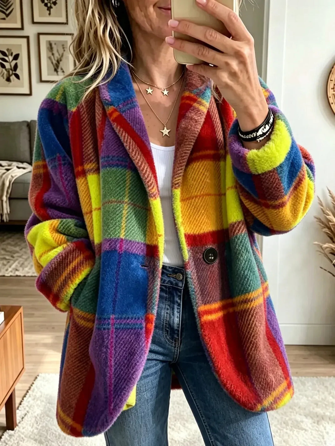 Veste-chemise à carreaux en polaire pour femme, manteau teddy