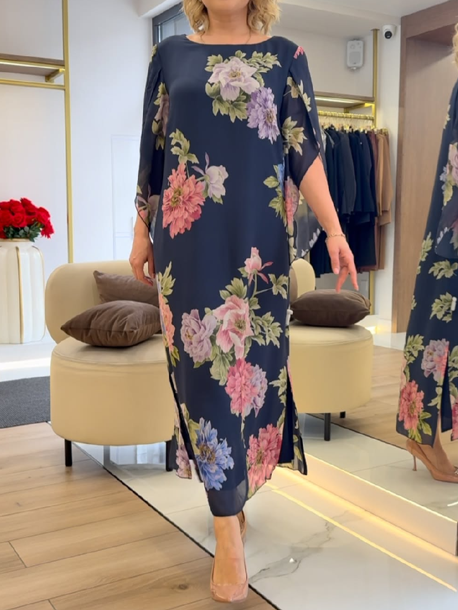 Women's Floral Loose Chiffon Maxi Dress