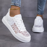 Women's Leather Floral Lace-Up Sneakers