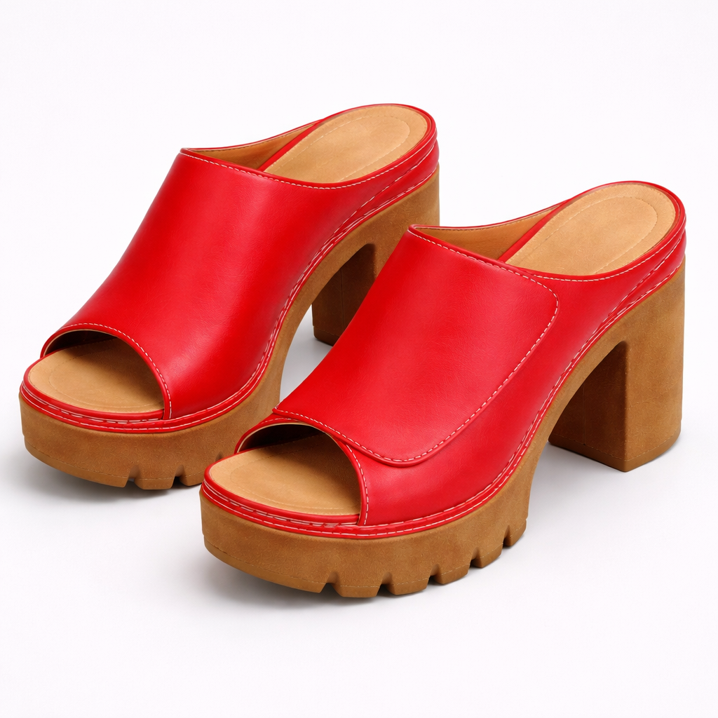 Women’s Leather Platform Block-Heel Mule Sandals