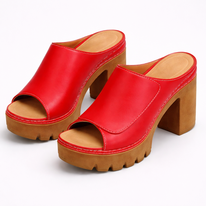 Women’s Leather Platform Block-Heel Mule Sandals