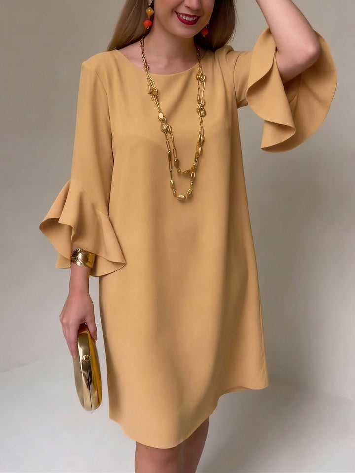 Women's Linen Ruffle Bell Sleeve Shift Cocktail Party Dress