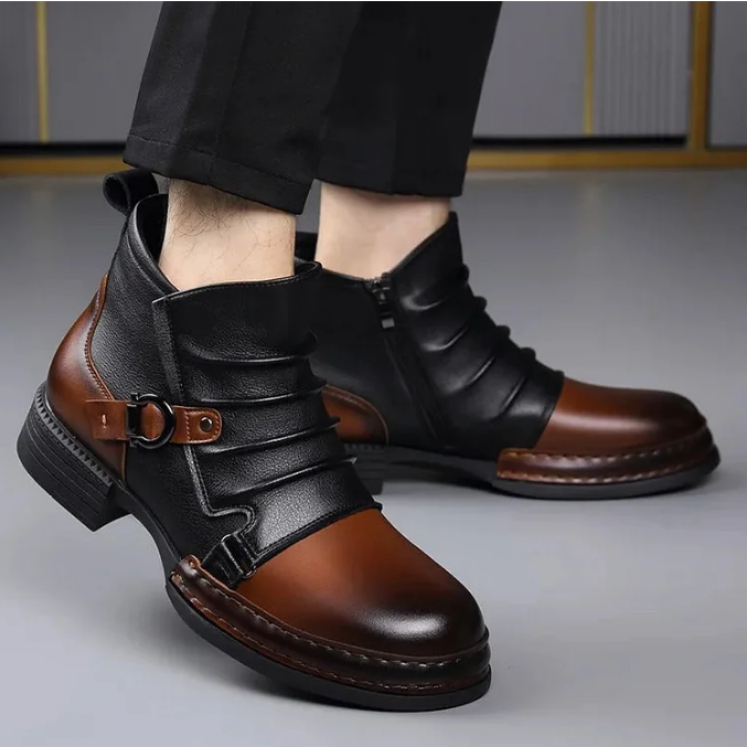 Women's Leather Ankle Boots with Buckle Detail