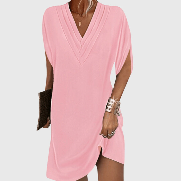 Women's Linen Blend V-Neck Short Sleeve Casual Mini Dress