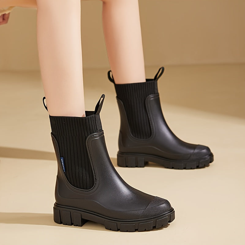 Women's Waterproof Rubber Wedge Chelsea Boots