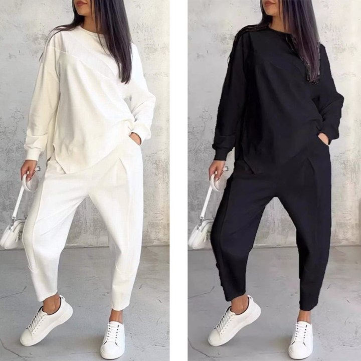 Women's Fleece Long-Sleeve Tapered Two-Piece Trouser Set