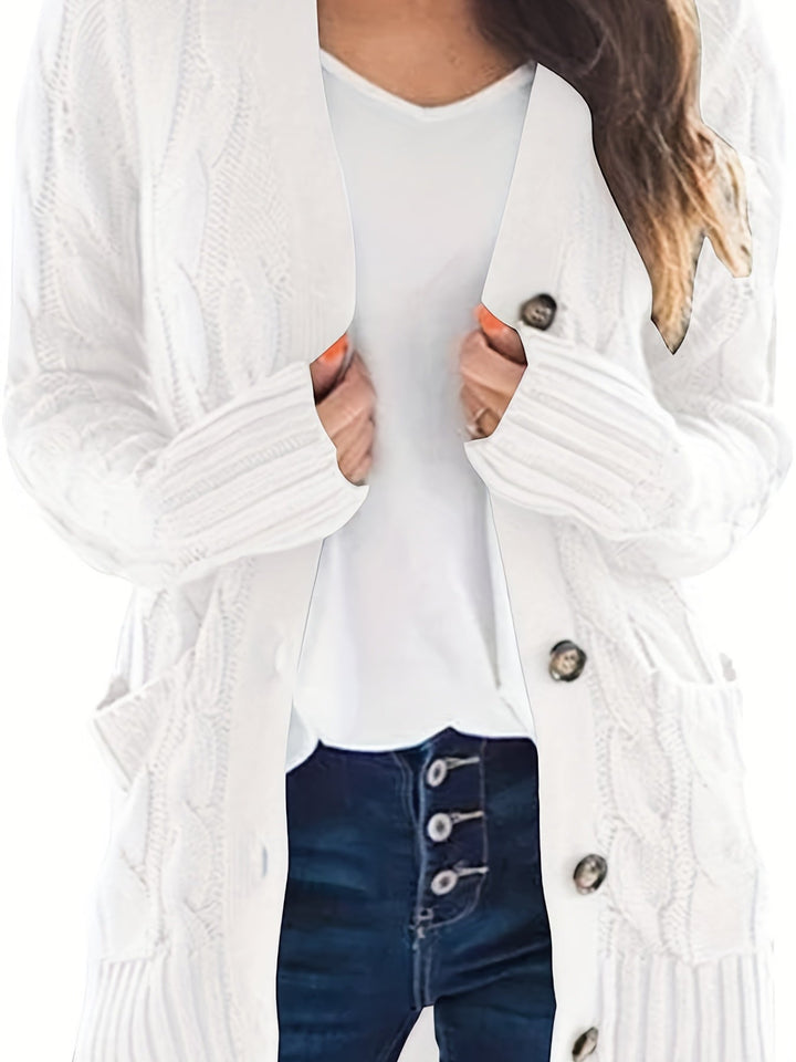 Women's Cardigan Sweater Cable Knit Wool Open Front Jumper