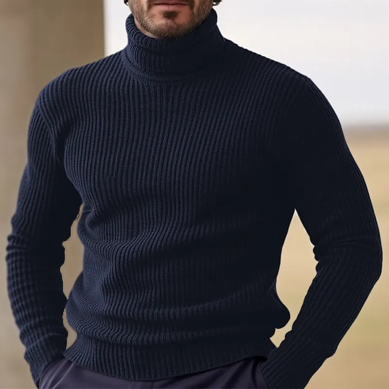 Pull à col roulé en maille côtelée en laine mérinos pour homme