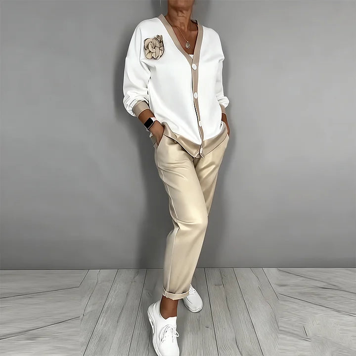 Women's Knit Button-Up Cardigan and Lounge Set