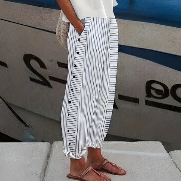 Linen Trousers Women's Striped Wide Leg Pants