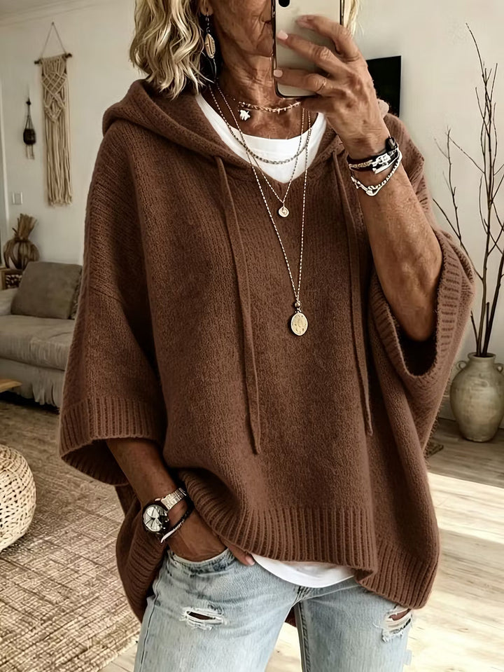 Pull à capuche pour femme, en maille douce mélangée, à manches longues