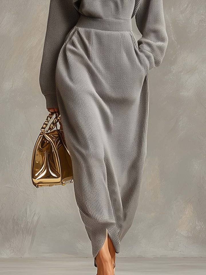 Women's Knit Sweater Half Zip High Neck Maxi Dress
