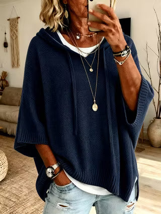 Pull à capuche pour femme, en maille douce mélangée, à manches longues