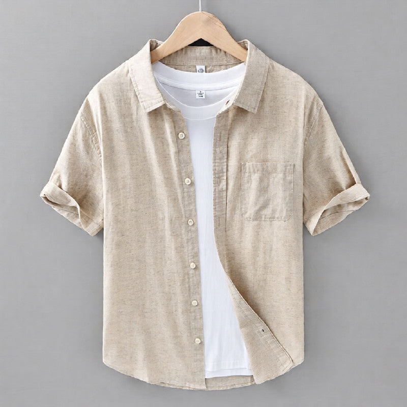 Men's Linen Short Sleeve Shirt Button Down Casual Top
