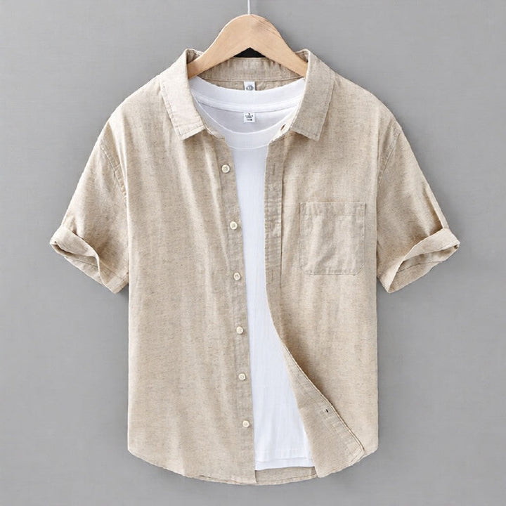 Men's Linen Short Sleeve Shirt Button Down Casual Top