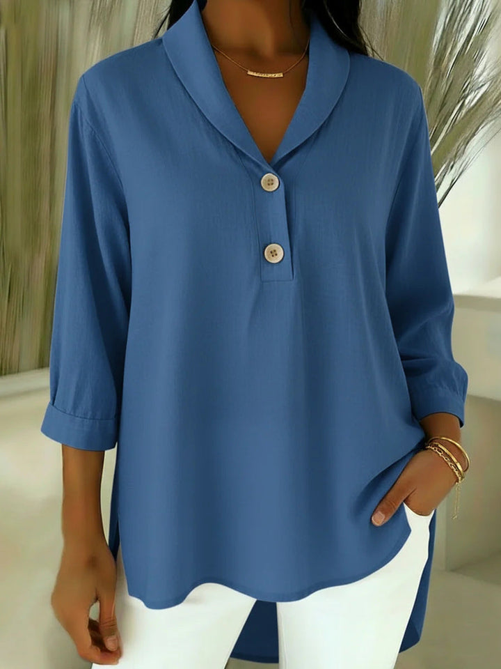 Women's Linen V-Neck 3/4-Sleeve Blouse