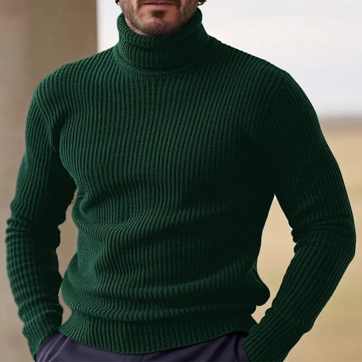 Pull à col roulé en maille côtelée en laine mérinos pour homme