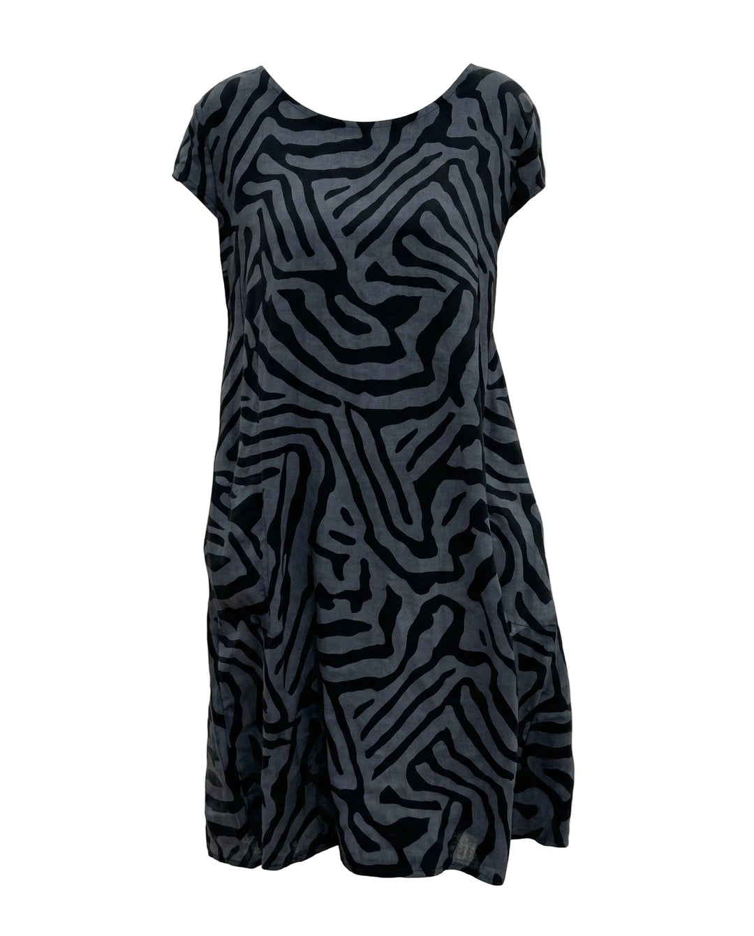 Women's Linen A-Line Short Sleeve Casual Midi Shift Dress