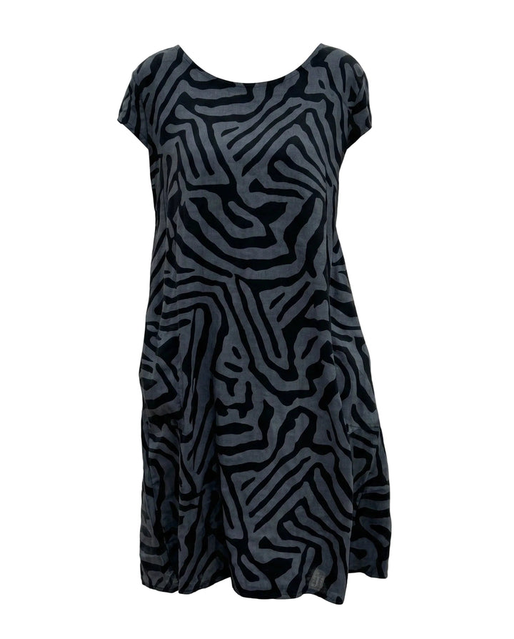 Women's Linen A-Line Short Sleeve Casual Midi Shift Dress