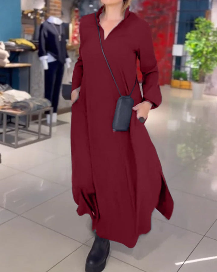 Women's Maxi Shirt Dress Linen Long Sleeve Tunic