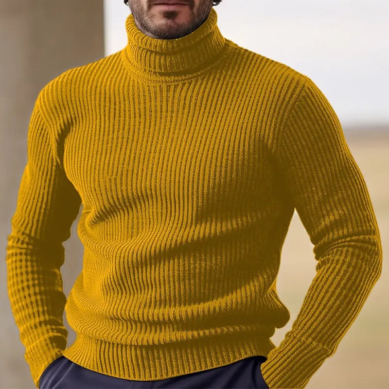 Pull à col roulé en maille côtelée en laine mérinos pour homme