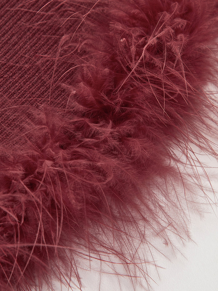 Women's Knit Feather Cardigan Wool Mix V Neck Top