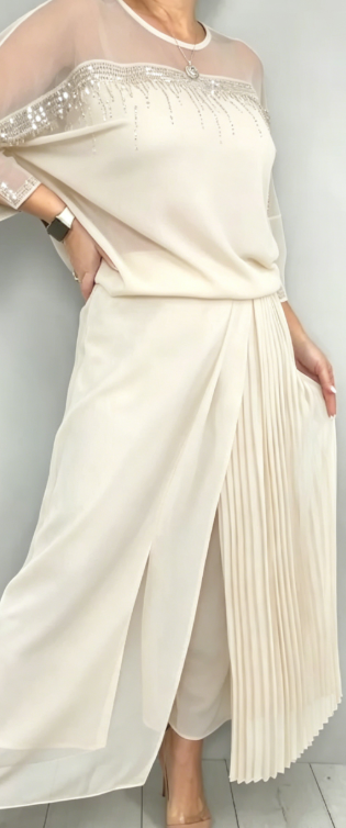 Ensemble pantalon de soirée élégant 2 pièces pour femme en mousseline et tulle