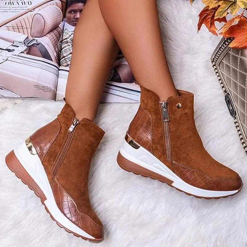 Women's Ankle Boots Leather Wedge Sneakers