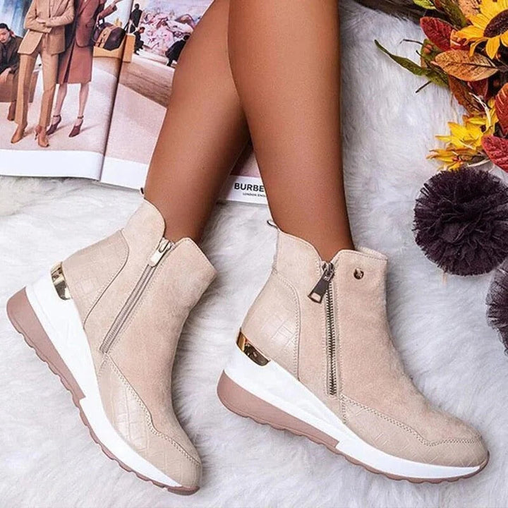 Women's Ankle Boots Leather Wedge Sneakers